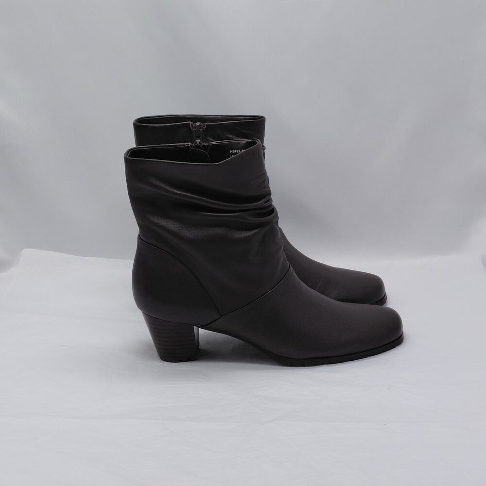 David Tate Womens Ruched Ankle Boots Size 8N Brown Leather Block Heel Fall